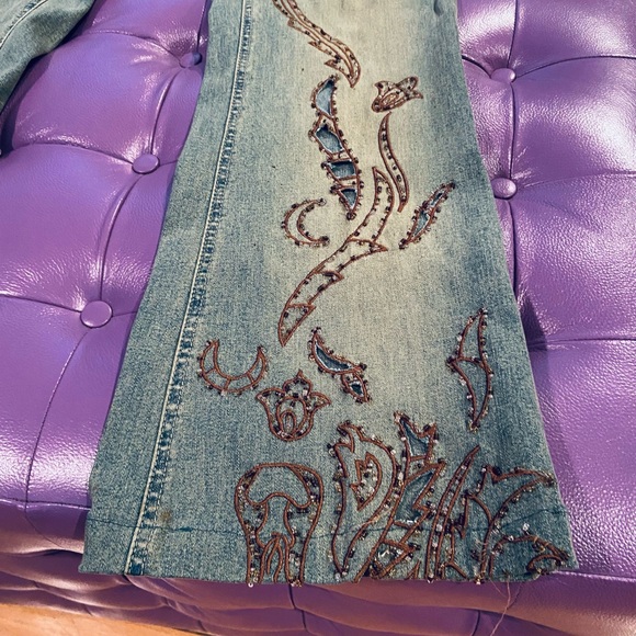Liquid Jeans Beautiful & Bad Ass Embroidered & Cut Out Flared Bottom Jeans - 5 - Picture 2 of 7